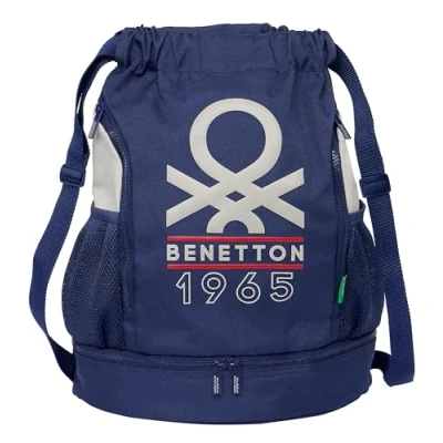 Imagen de BENETTON VARSITY Mochila Saco, Mochila, Ideal para Niños de Diferentes Edades, Cómoda y Versátil, Calidad Resistencia, 34x15x43 cm, Color Azul Marino/Gris