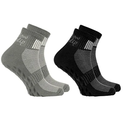 Imagen de Rainbow Socks Hombre Mujer Deporte Calcetines Antideslizantes ABS de Algodón 2 Pares Negro Gris Talla 42 43