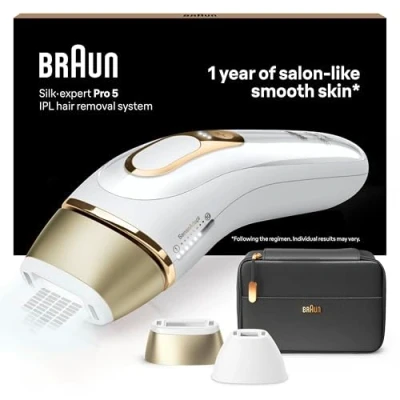 Imagen de Braun Silk expert Pro 5 Depiladora Mujer/Hombre Luz Pulsada IPL, Cabezal de Precisión y Funda, Alternativa a la Depilación Láser en Casa, PL 5140, Última Generación, Blanca