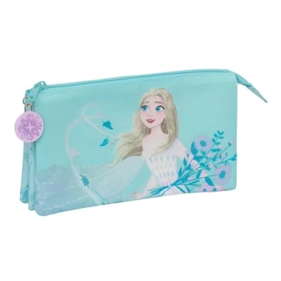 Imagen de Frozen II Hello Spring Portatodo Triple, Estuche Infantil, Niño, Ideal para Niños en Edad Escolar, Cómodo y Versátil, Calidad Resistencia, 22x3x12 cm, Color Azul Claro