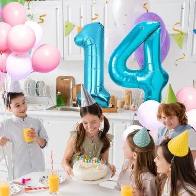 Imagen de Globos de 14 cumpleaños,Azul pulgadas Globo número, decoraciones número cumpleaños para hombre y mujer, inflable lámina Azul