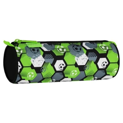 Imagen de sarcia.eu Estuche Redondo para niño, con Cremallera, fútbol, UN Jugador, Negro y Verde 22x8x8cm (Fútbol Redondo)
