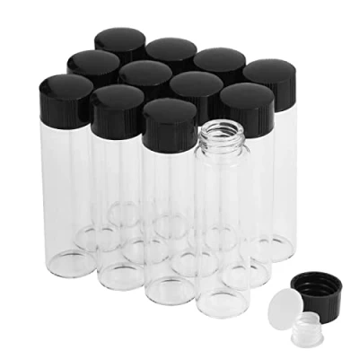 Imagen de Viales de Vidrio 20 ml con Tapones Rosca y Tapas Interiores plástico, Vial Muestra Líquido Transparente Pequeño, a Prueba Fugas, 12 Unidades