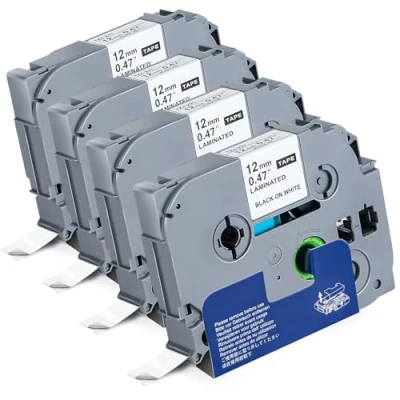 Imagen de 4x Cintas de Etiquetas Compatibles para Brother P touch TZe 231 12mm 0.47 Negro sobre Blanco, PT H100LB, H105, D210, E110, 1010, 1000