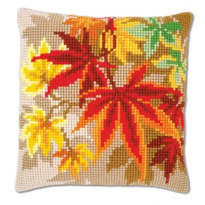 Imagen de Vervaco Kit de cojín Punto Cruz: Hojas otoño, Algodón, Colores Variados, ca. 40 x cm / 16&quot;