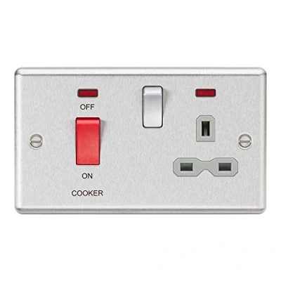 Imagen de Knightsbridge CL83BCG Interruptor de Cocina DP con Borde Redondeado, 13 A, 45 Cromo Cepillado, Inserto neón y Gris, Plata