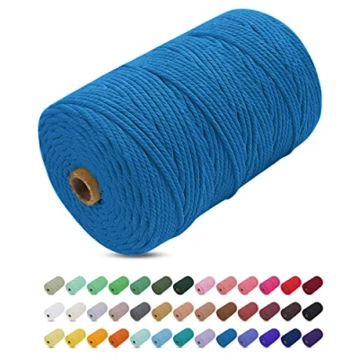 Imagen de Uiopa Hilo Macrame 3mm x 200m, Cuerda Gruesa de Algodon Natural, Cordel Colores Algodón para Manualidades, Pared, Cortinas, Colgar Plantas, Fotos (Lago azul)