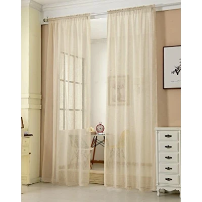Imagen de WOLTU Cortinas Translúcida 2 Piezas Cortina Visillo para Ventena Dormitorio Salon Aspecto de Lino 140x225 cm Gasa Moderno Arena VH5859sd