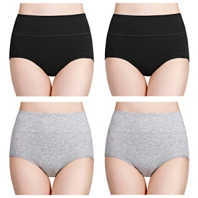 Imagen de wirarpa Bragas Mujer Algodón Talle Alto 4 Pack Negro Gris Talla S