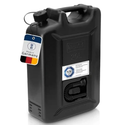 Imagen de hünersdorff Bidón de combustible profesional 20 L para gasolina, diésel y otras mercancías peligrosas, homologación UN, fabricado en Alemania, producción certificada por TÜV, color negro