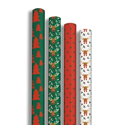 Imagen de Clairefontaine 202060AMZC Caja de 12 rollos Papel regalo Excellia 80 g Dimensiones: 2 x 0,70 m Patrón: «Copos», Fiestas Navidad