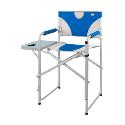 Imagen de AKTIVE 52889 Silla director plegable XL/Silla camping, jardín, terraza/Peso máx 110kg/Silla alta 62cm/Antideslizante con reposabrazos almohadilla y mesa lateral posavasos, Azul