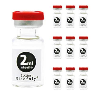 Imagen de Nicofnly Viales de vidrio estéride 2ml, 10 envases 2ml Vial estéril vacío con puerto inyección autocuración y tapa Flip Top, paquete