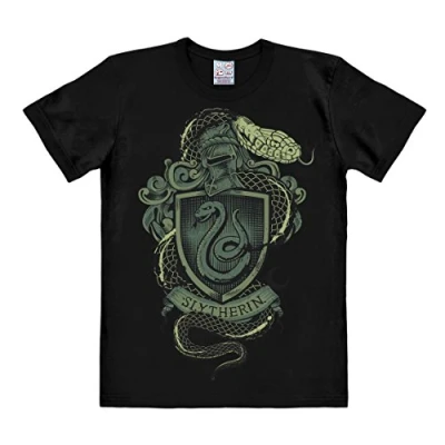 Imagen de Logoshirt Harry Potter Escudo Slytherin Logo Serpiente Camiseta Hombre Negro Diseño Original con Licencia, Talla XL