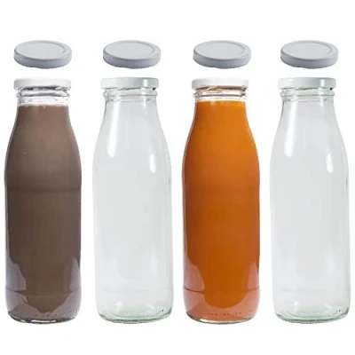 Imagen de mikken Botella de Cristal para Zumo Leche con 8 Tapas, Blanco, Incluye Etiquetas, 500ml Capacidad, Caja 4