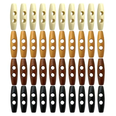 Imagen de 40 botones de cuerno lana, doble agujero, madera en forma oliva, repuesto para chaqueta, coser (4 colores)