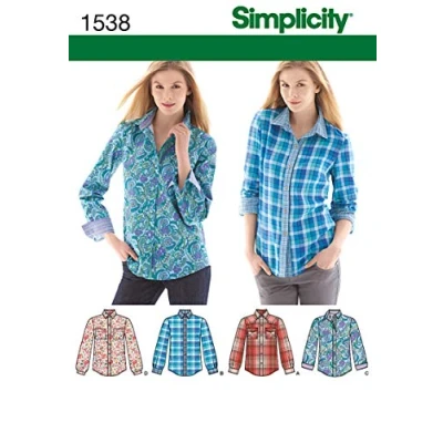 Imagen de Simplicity Tamaño de 1538 R5 Patrón Botón Frontal Camisa Costura, Multicolor