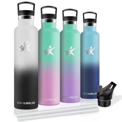 Imagen de Botella Agua Acero Inoxidable, Termica 1 litro, A Prueba de Fugas, con Pajita, sin Bpa, Aislamiento al Vacío, Cantimplora para la Deportes, Senderismo, Gimnasio, Cámping, Yoga