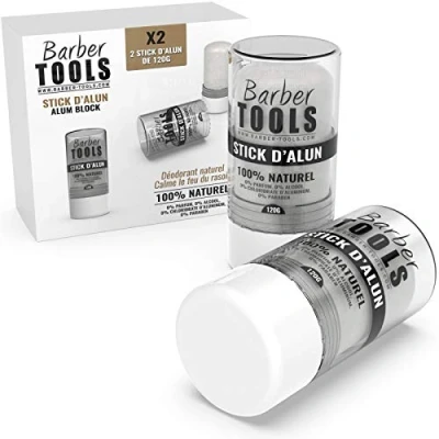 Imagen de Paquete de 2 barras desodorantes 120gr Piedra alumbre 100% natural Sin paraben ni clorhidrato aluminio/Eficaz contra los cortes afeitado BARBER TOOLS