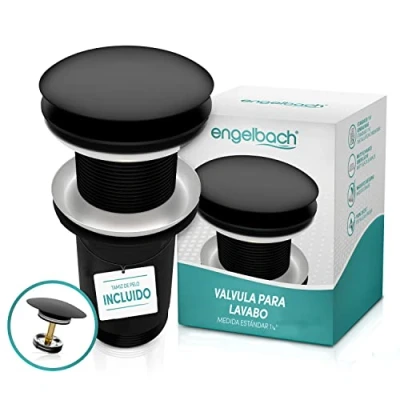 Imagen de Engelbach Válvula Desagüe Lavabo sin Rebosadero Click Clack Valvula Desague con 4 Juntas y Manual de Instalación Negro Mate
