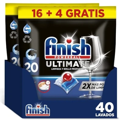Imagen de Finish Powerball Ultimate All in 1 Pastillas para el Lavavajillas, Eficaz contra Manchas Resecas, 2 x 20 (40 Total)