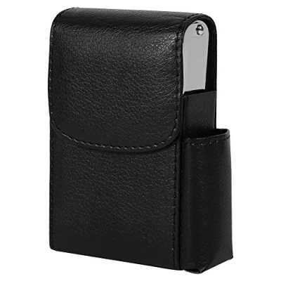 Imagen de Caja de Cigarrillos, Cuero la PU Bolsa Tabaco Soporte para Encendedor Contenedor Almacenamiento Multifuncional Tarjetas Presentación Elección Regalo Ideal (Negro)