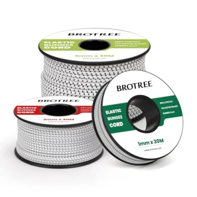 Imagen de Brotree Cuerda Elástica 2mm x 30m Hilo Elastico de Goma para Bricolaje, Manualidades, Costura, Abalorios, Pulseras y Tienda Negro&amp;Blanco