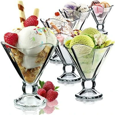 Imagen de KADAX Juego de vasos helado, cuencos hielo, postre con pie, para helados, cócteles, postre, helado (6, 200 ml)