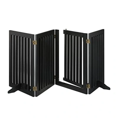 Imagen de Relaxdays Barrera Seguridad Niños, Valla Protectora Bebés y Mascotas, 4 Paneles, con Puerta, Plegable, 70x207 cm, Negra, Tablero de Fibras