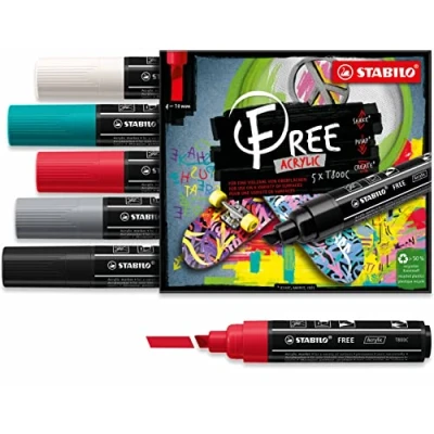 Imagen de Marcador acrílico STABILO FREE Acrylic T800 Estuche con 5 colores 4 10 cm