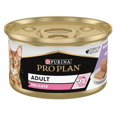 Imagen de Purina Pro Plan Comida Húmeda para Gato Adulto Delicate Mousse Rico en Pavo, 24 latas de 85 g