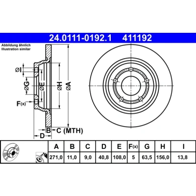 Imagen de ATE 24.0111 0192.1 Disco de freno 271,0 11,0 5 108,0 macizo revestido FORD: Focus Mk4 Hatchback, Berlina