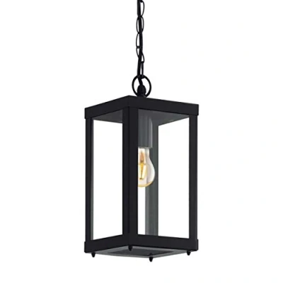 Imagen de EGLO Luminaria de suspensión Alamonte 1, iluminación exterior, acero galvanizado negro y cristal transparente, portalámparas E27, IP44