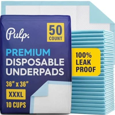 Imagen de Pulp Professional Juego de 50 almohadillas desechables para cama incontinencia (91,4 x 91,4 cm)