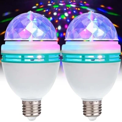 Imagen de GBKDQQ 2 luces LED para fiestas, E27, 3 W, RGB, LED, bola de discoteca, rotatoria 360, bombilla decoración bodas, cumpleaños, Halloween, Navidad