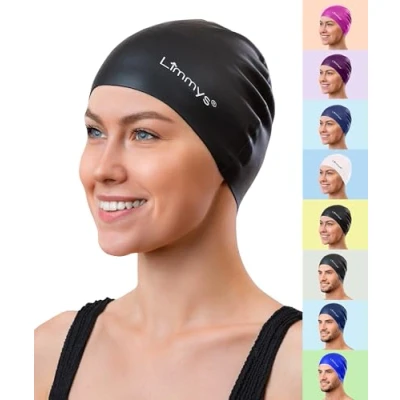 Imagen de Limmys Gorro de Natación Mujer Piscina 100% Silicona Cómodo, Elástico Gorros (Morada)