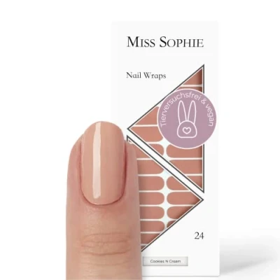 Imagen de Miss Sophie Lámina de uñas &quot;Cookies N Cream&quot;, Monocolor, Tonos nude, Nail Wraps 24 láminas autoadhesivas ultrafinas larga duración