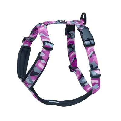 Imagen de FINNERO CAMOCOLOR arnés ajustable para perro, en forma de y con acolchado neopreno, deportivo cómodo fácil usar (rosa, XL)
