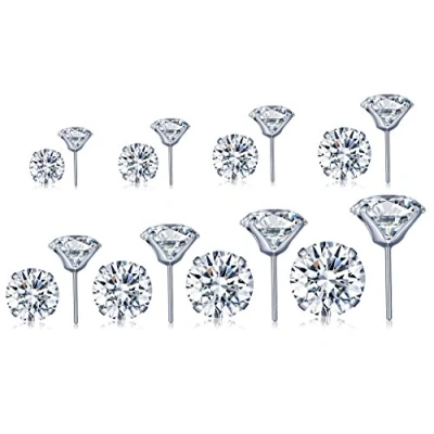 Imagen de Infinite U 8 pares plata de ley 925 3 10 mm 4 garras corazones y flechas circonitas cúbicas Juego tuerca pendientes Earbob para mujeres/niñas