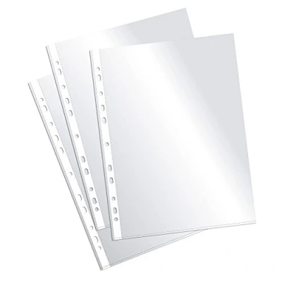 Imagen de Plus Office fundas multitaladro de polipropileno 100% reciclable, para documentos gran apertura, lomo reforzado. 200 unidades. (Transparente Cristal, Folio 40 micras)