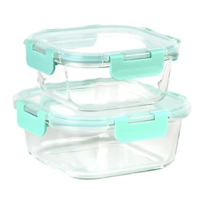 Imagen de Cofan Set de 2 recipientes cuadrados gama Agatha Vidrio borosilicato y PP alimentario Capacidad 520 ml 800