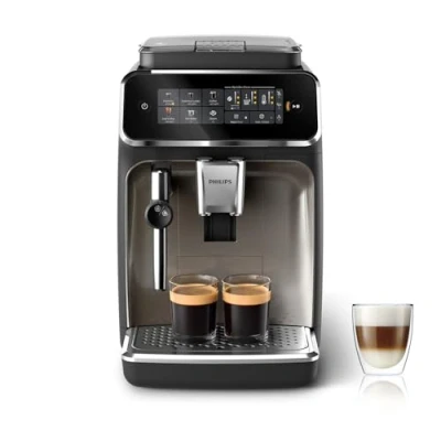 Imagen de Philips Serie 3300 Cafetera Superautomática Espumador de leche clásico, 5 tipos café personalizables, Extracción silenciosa SilentBrew, Display táctil. Cromo negro (EP3326/90)