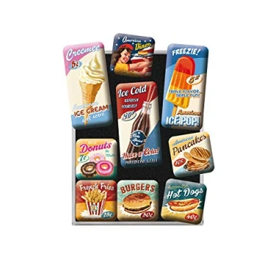 Imagen de Nostalgic Art Juego de Imanes Retro American Diner Idea Regalo para la Cocina, Decoración Nevera, Diseño Vintage, 9 Unidades,