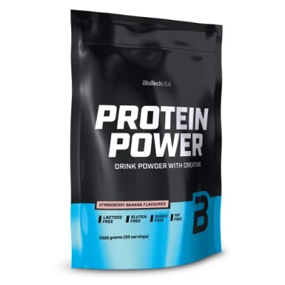 Imagen de BioTechUSA Protein Power Alto Contenido en Proteínas, Sin Azúcar, Lactosa, Gluten Con Creatina Añadida, 1 kg, Fresa Plátano