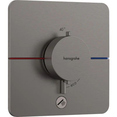Imagen de hansgrohe ShowerSelect Comfort Q, termostato empotrado con una salida adicional, grifo botón de seguridad (SafetyStop) a 40C, para ducha y bañera, 1 función, cromo negro cepillado