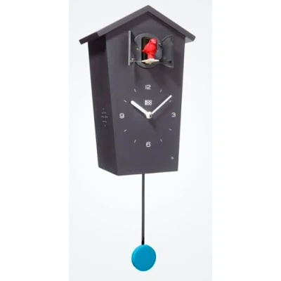 Imagen de KOOKOO BirdHouse Reloj de pared con 12 voces pájaros o cuco péndulo, color negro
