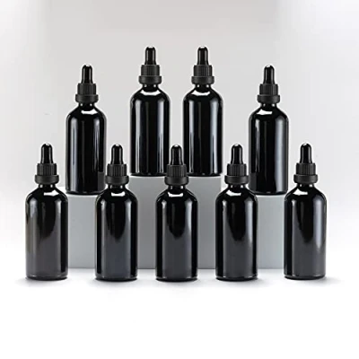 Imagen de YIZHAO Negro Frasco Cuentagotas Cristal 100ml, con Goteros Cristal, para Aceite Esencial, Laboratorio, Aromaterapia, Fragancia, Masaje, Cosméticos, Viajes 9Pcs