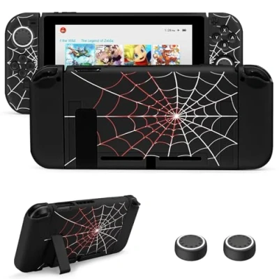 Imagen de JINGDU protector compatible con Nintendo Switch 2017, accesorio de funda TPU para consola y Grip Joy Con, interruptor 4 agarres el pulgar, telaraña negra
