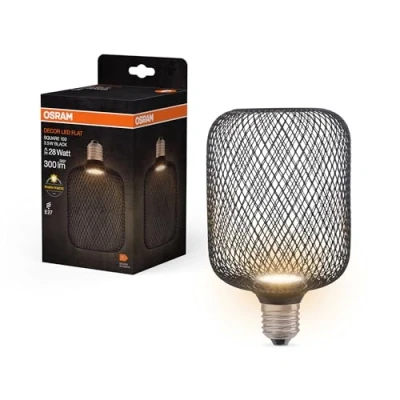 Imagen de OSRAM DECOR LED FLAT SQUARE Lámpara plana cuadrada de 3,5W, 300lm/2700K en blanco cálido 827, esmerilada, fabricada plástico negro, con rosca E27, no regulable, diámetro 100 mm.