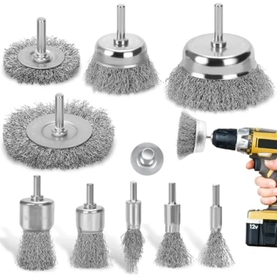 Imagen de DazSpirit Juego 9 Cepillo Alambre Taladro, para Taladro Metalico con Vástago de 1/4 Pulgadas Kit Decapante óxido, Corrosión, Pintura